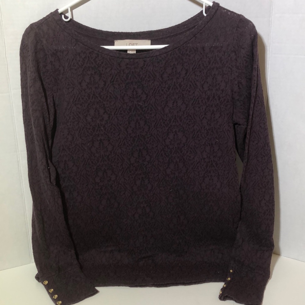 LOFT Purple Lace Long Sleeve Top